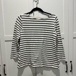 LOFT Black and White Striped Long Sleeve Top